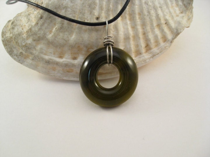 Green Recycled Glass Wine Bottle Donut Pendant