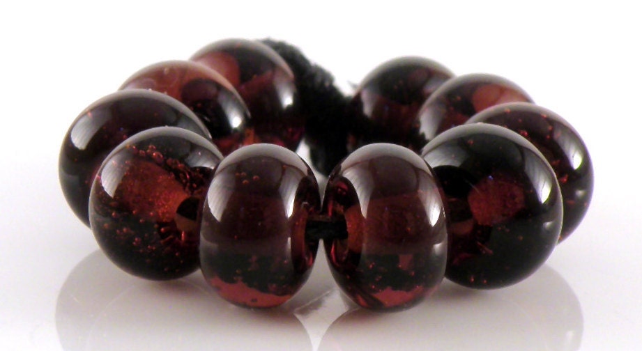 Dark Root Beer Spacers - Handmade Lampwork Glass Beads - Browns, Amber - 5mm SRA (Set of 10 Spacer Beads)