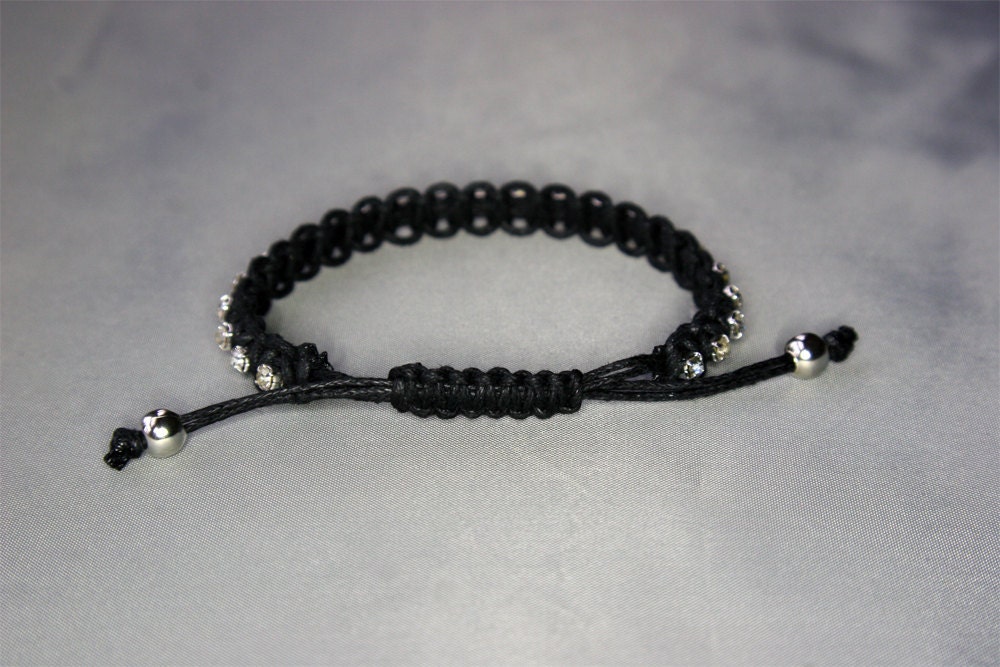 Black Macrame Rhinestone Bracelet