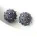 Set of 2 dark grey felted round wool beads decorated with purple seed beads
