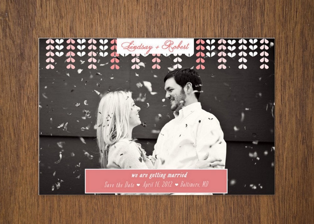 Custom falling hearts photo save the date