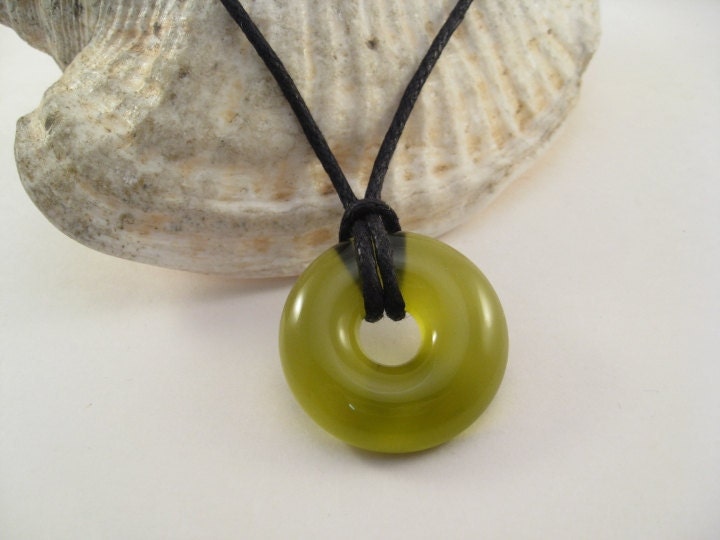 Recycled Glass Donut Pendant - Yellow Green
