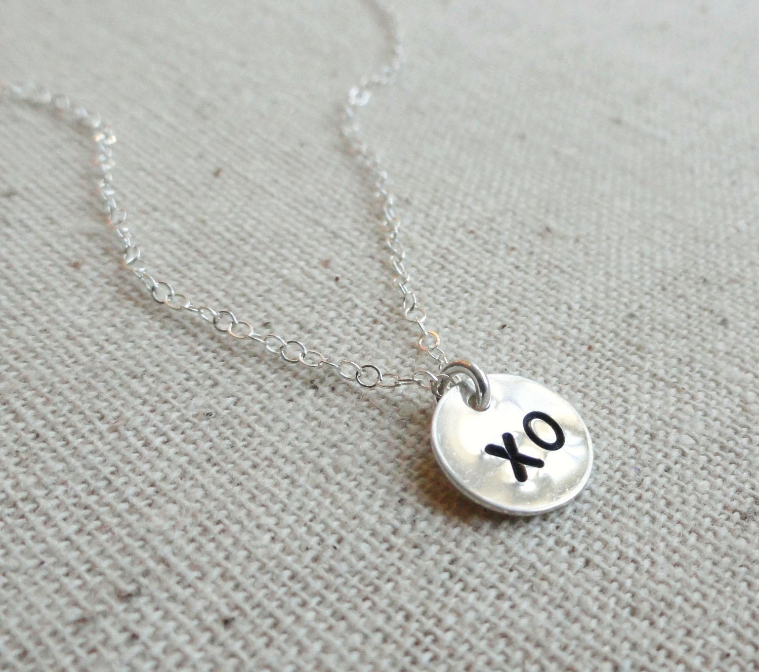 Silver layering necklace, Hugs & Kisses, Sterling silver layering necklace, Hand stamped, XO, minimal, delicate jewelry, everyday jewelry