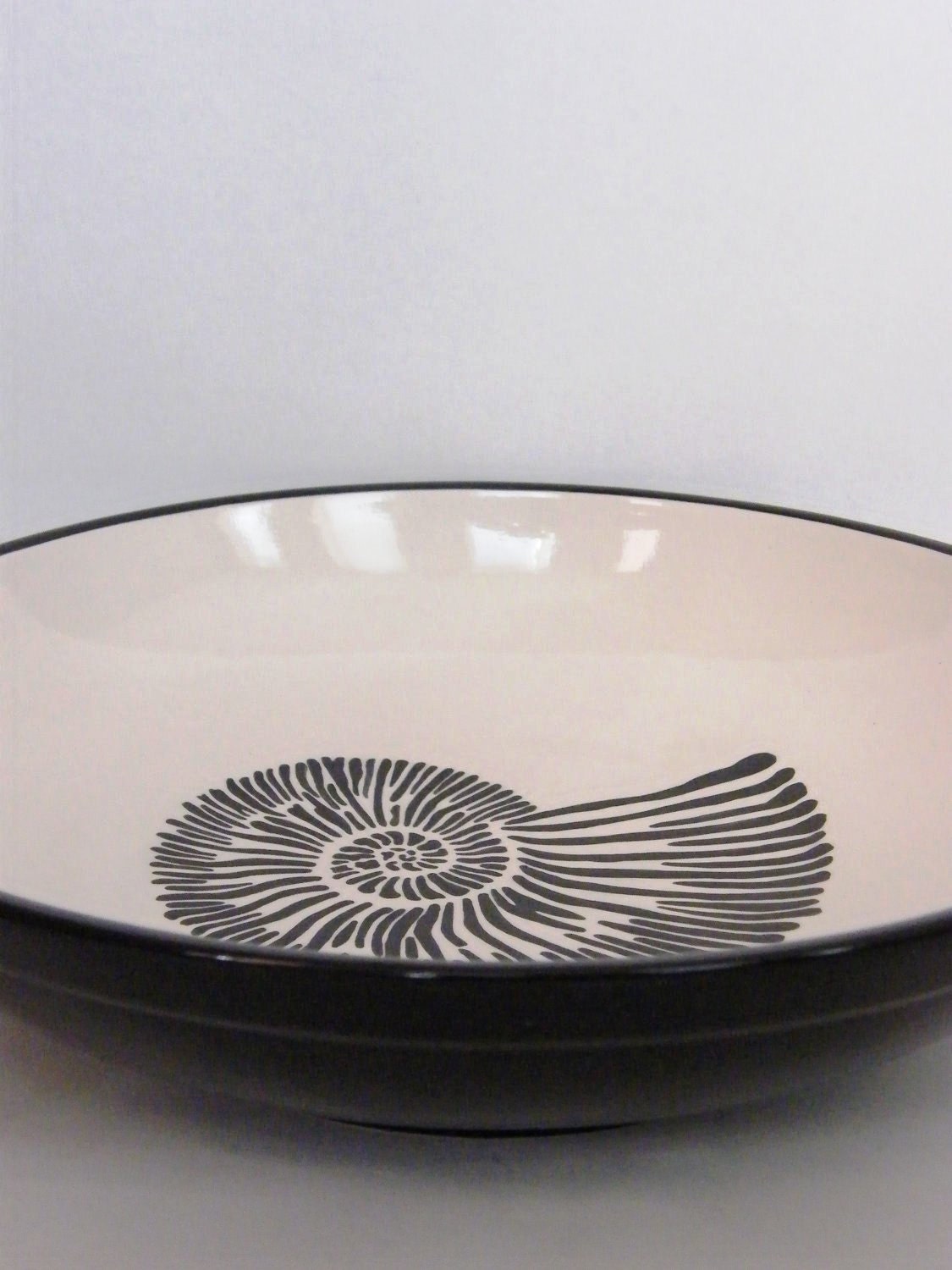 Large Bowl with Stylized Shell in Black and White