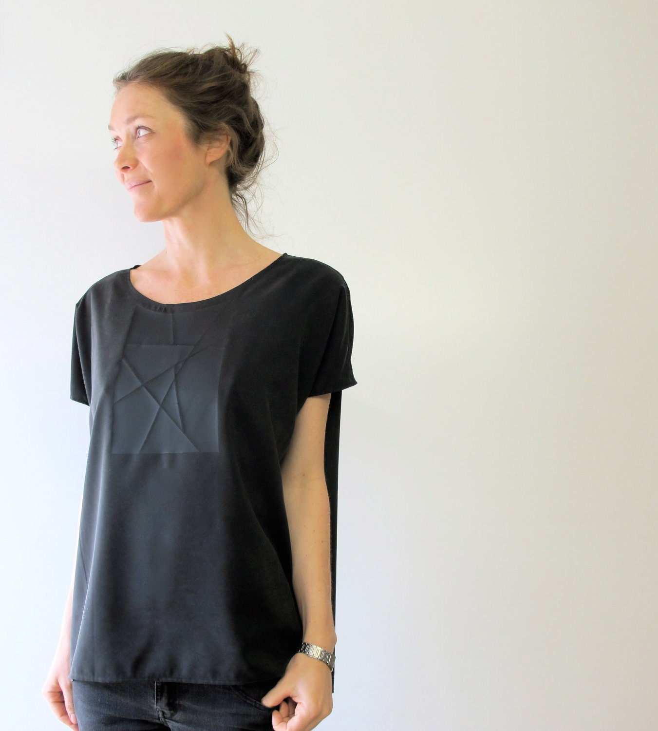 shirt with graphic print black on black