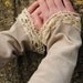 Velvet & Lace Arm Warmers, Steampunk sleeves in ivory stretch velvet with cream vintage lace, gauntlets