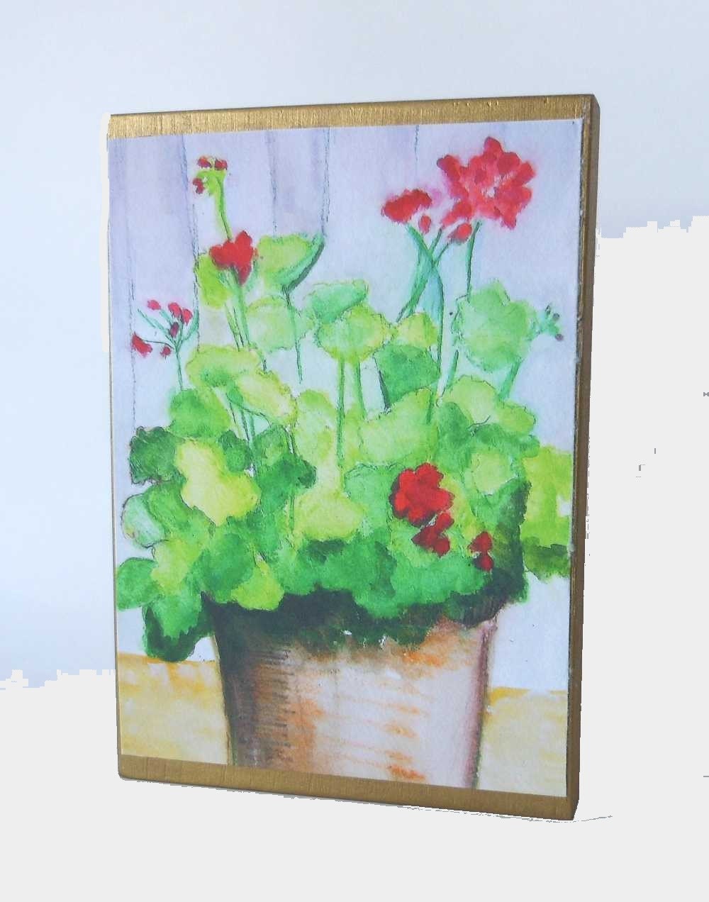 Geraniums in August -  Giclee Print on Wood
