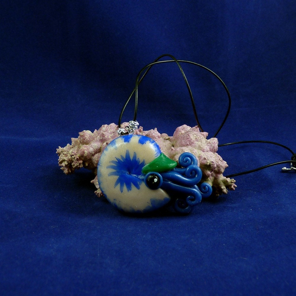 Arctic Water Nautilus Necklace - Handmade Polymer Clay Jewelry