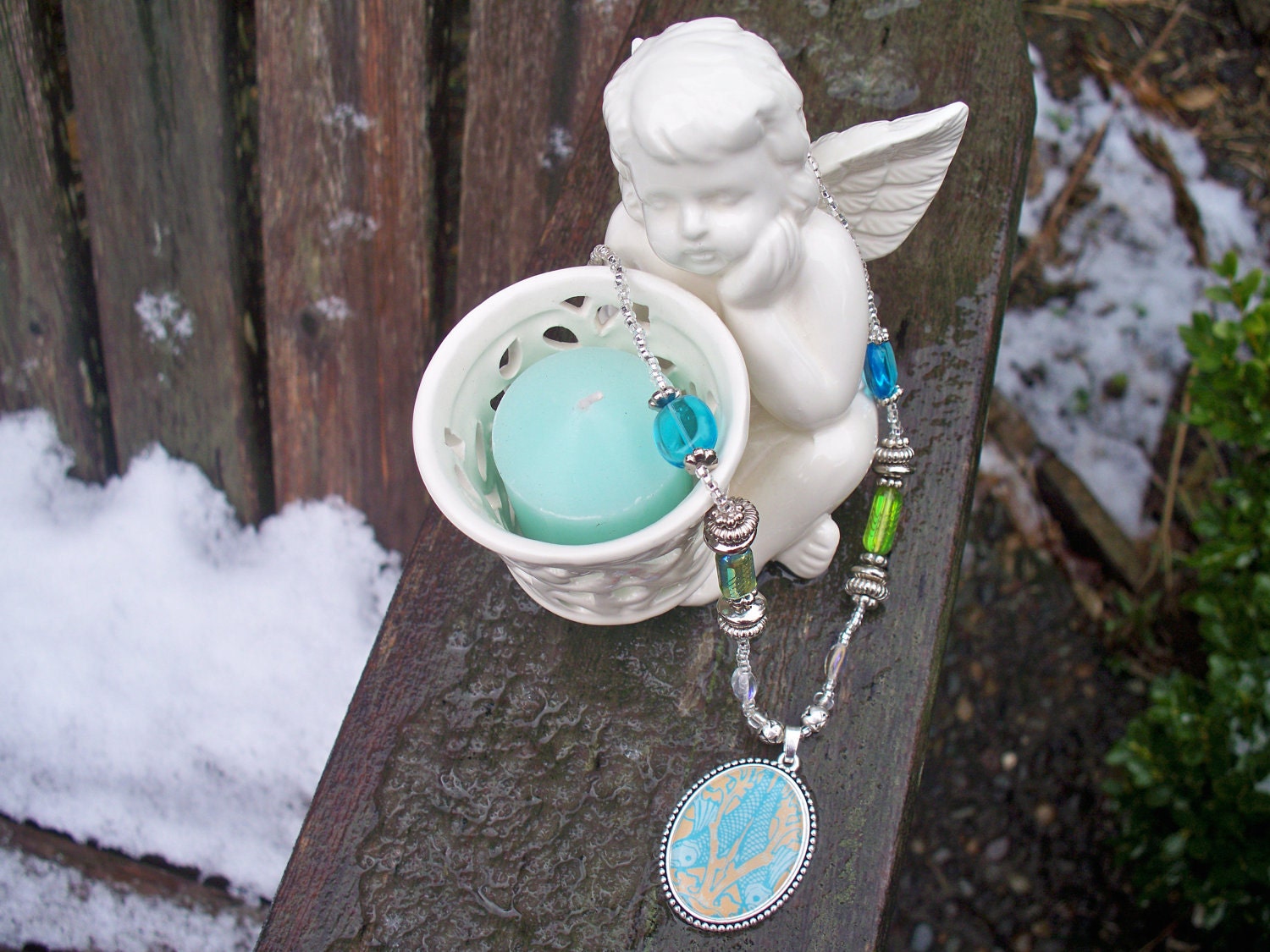 Asian fish pendent on beautiful beaded chain