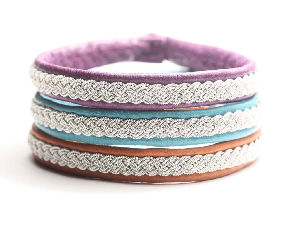 Turquoise, Plum, Lapland Sami Leather Bracelet, NEW Colors, Antler Button, Custom Colors, Made to order