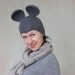 Mouse hat gray wool felted cloche seamless animal cap