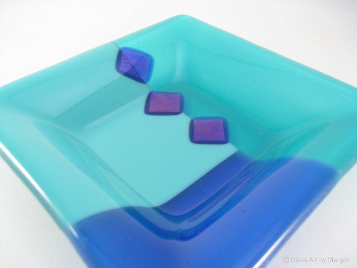 Square Fused Glass Dish - Blues
