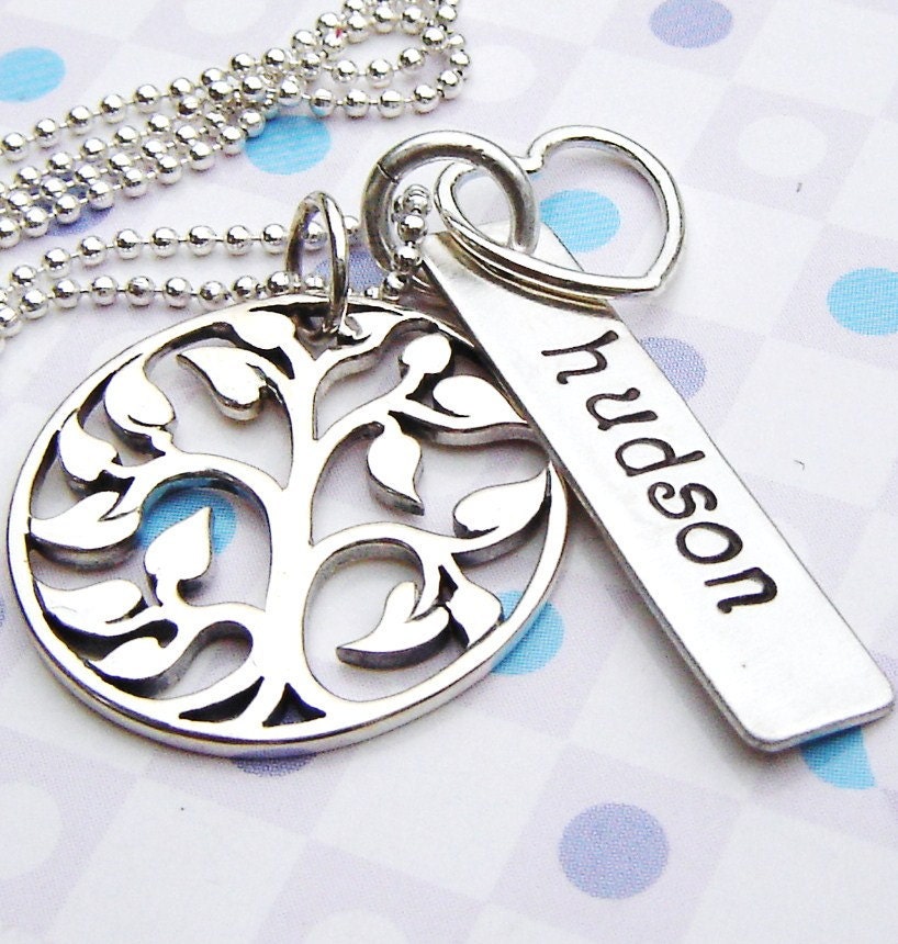 Mommy hand stamped necklace - Family tree name necklace for mom or grandma