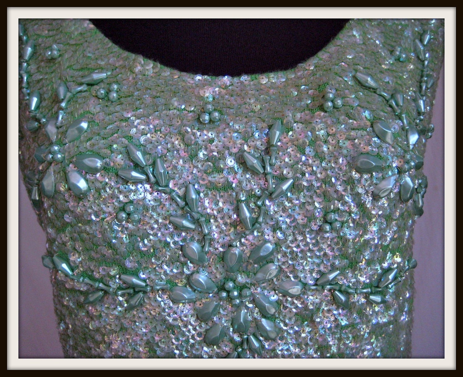 Vintage Pastel Green Beaded Sleeveless Top Circa 1960s