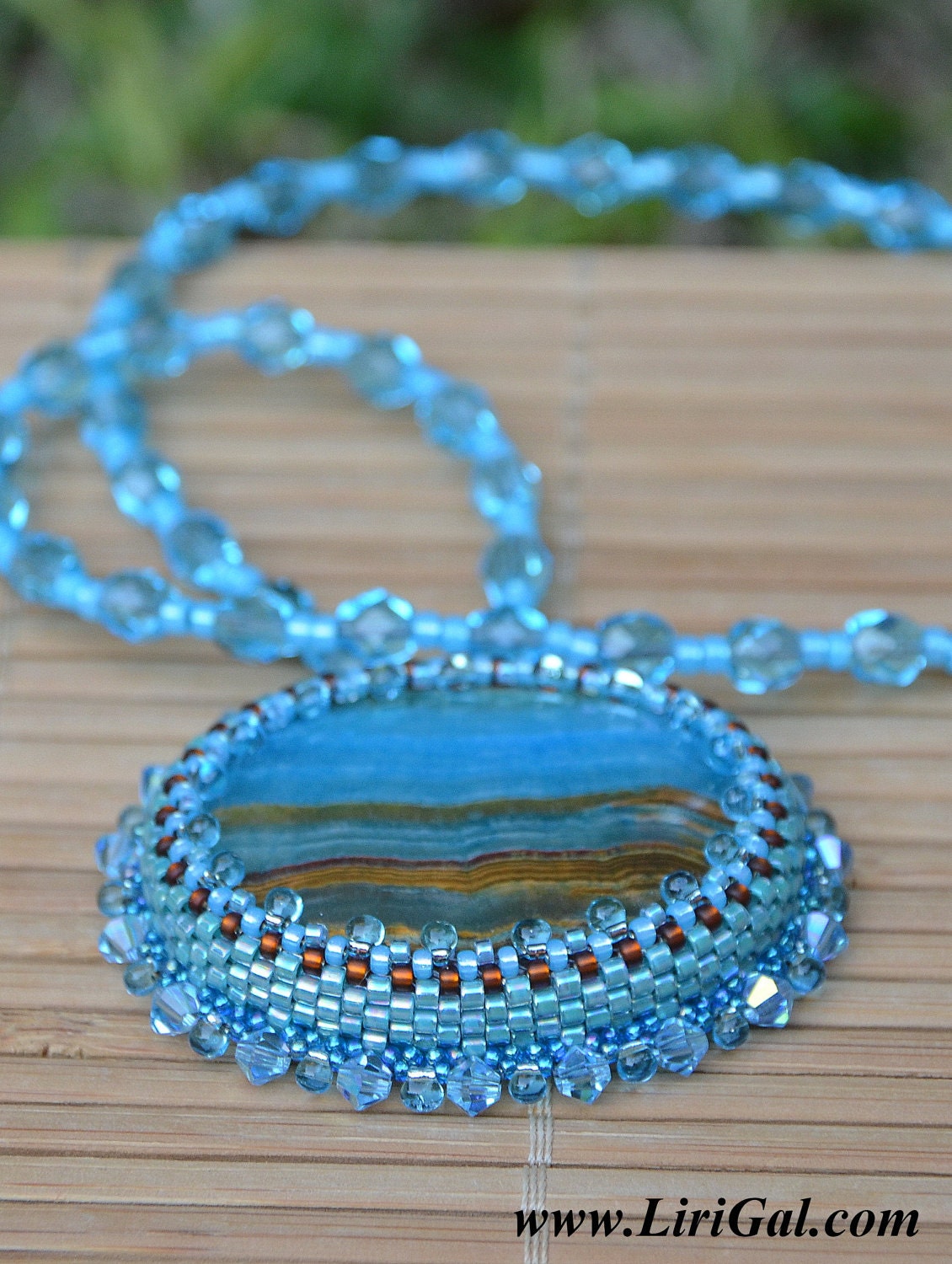 Blue Lace Chalcedony  Beaded  Pendant.