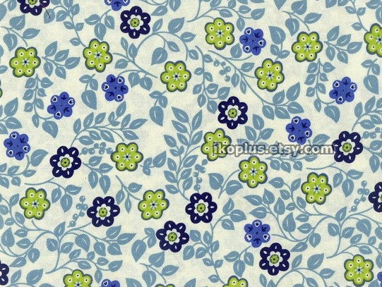Little Flower in Flower Blue/Green in White - By the Yard - EK-QS29103B