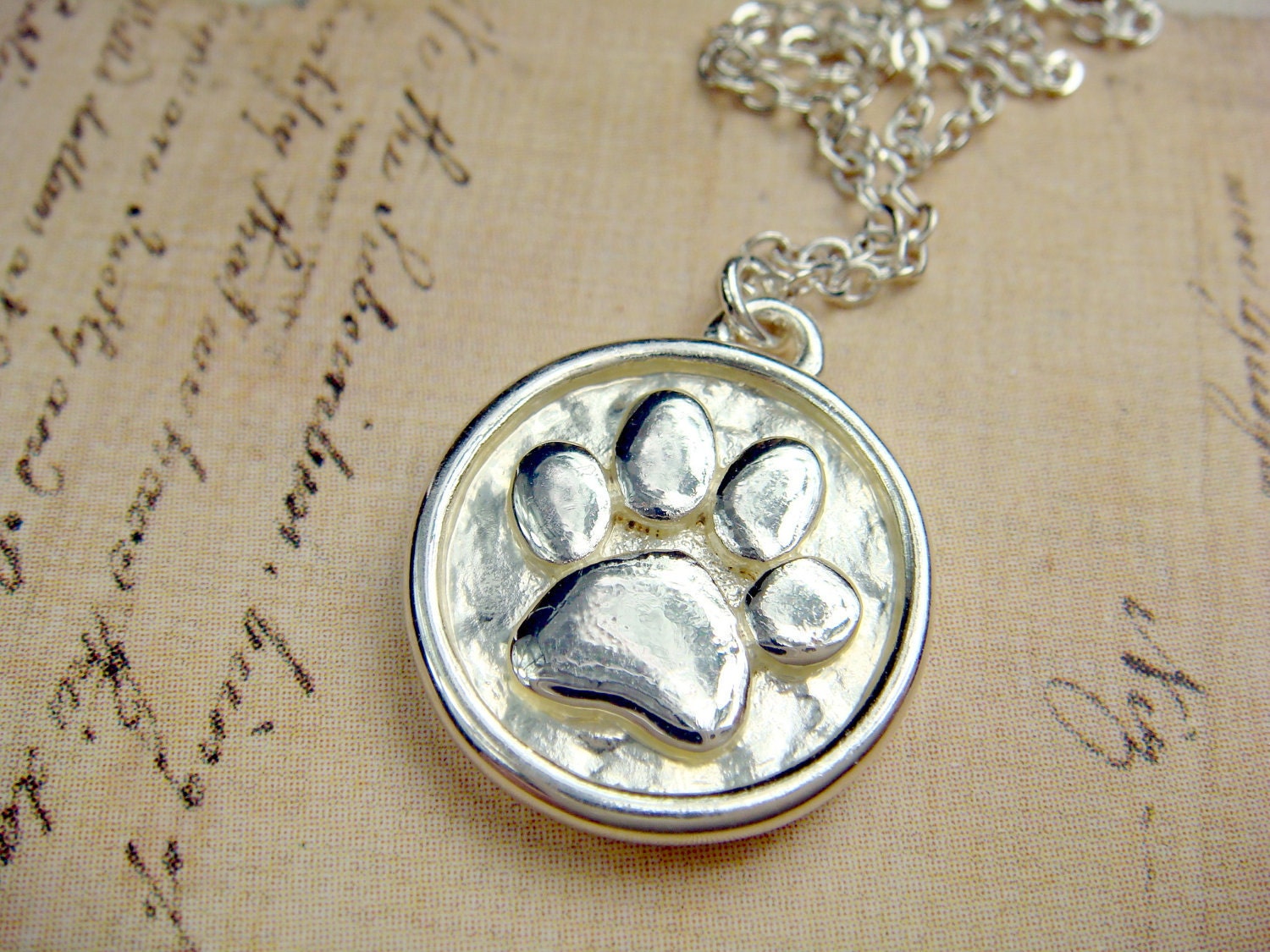 Paw Print Round Disc (2-sided)  - Silver Plated and Enamel Charm