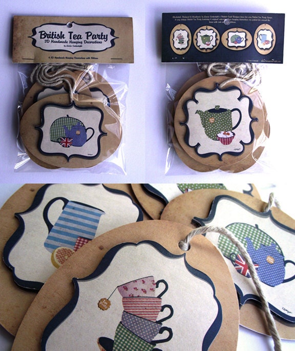 British Tea Party Handmade Tag Decorations