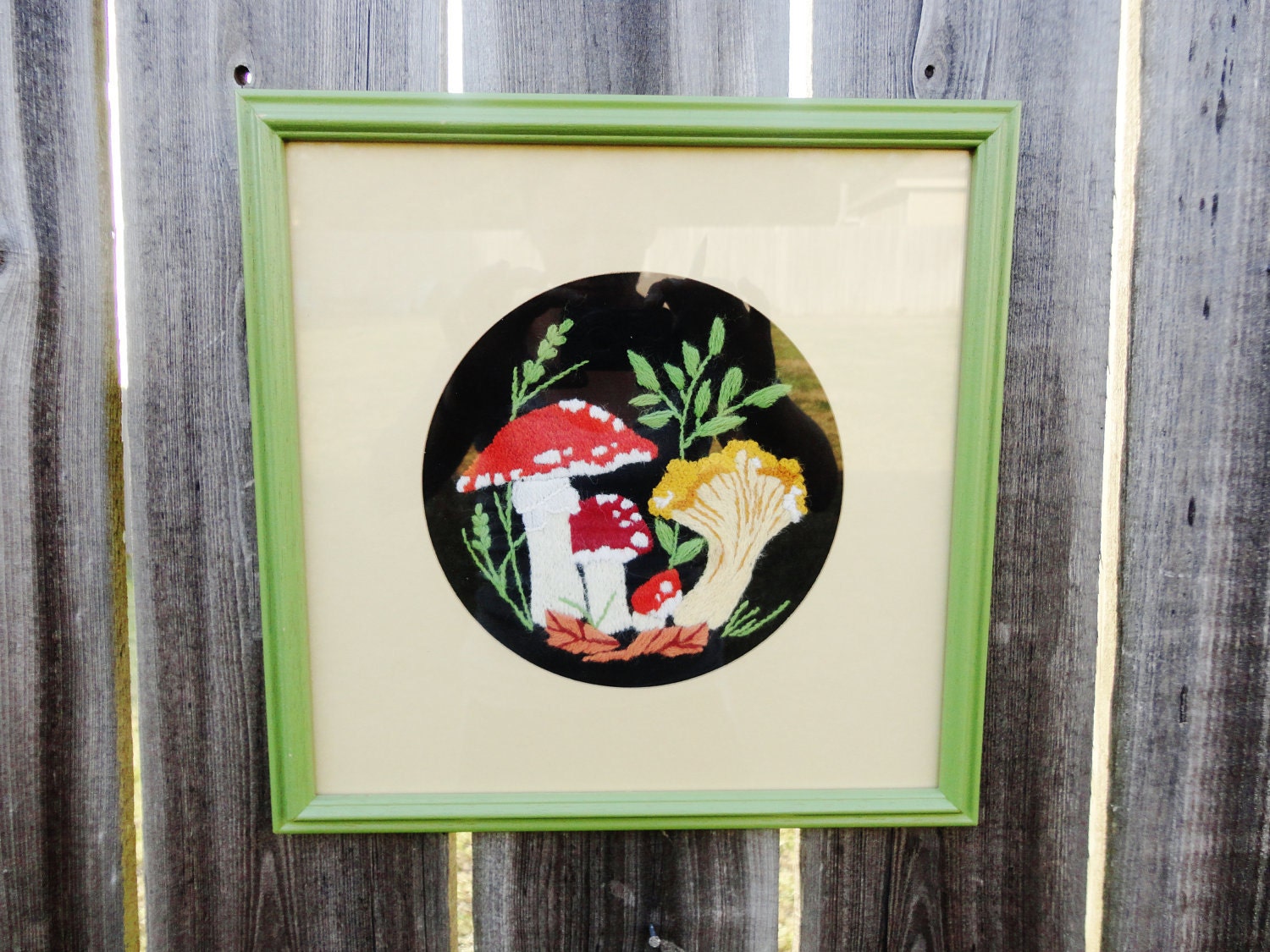 Vintage Embroidered Mushroom Art - 2 Piece Set - 70's