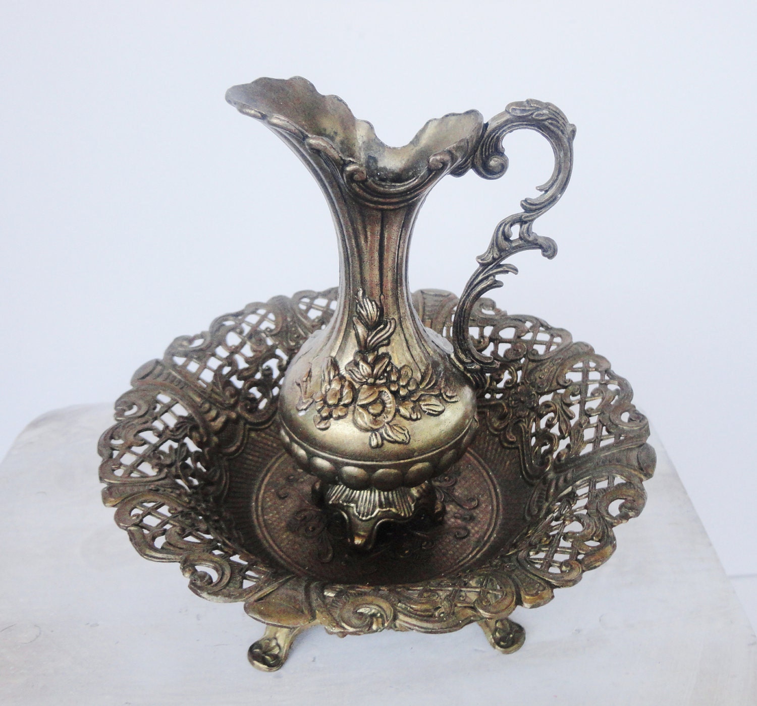 Vintage Brass Pitcher and Bowl