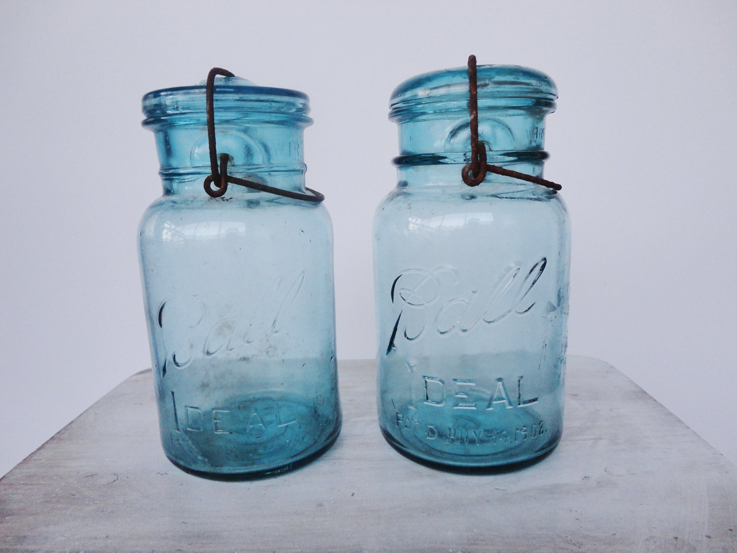Pair of Vintage Blue Ball Jars