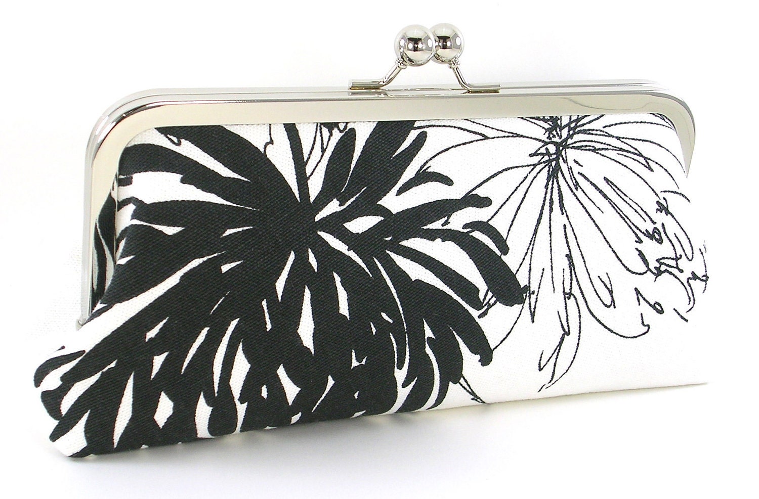 Black and White Flower Clutch Handbag - Flower Power
