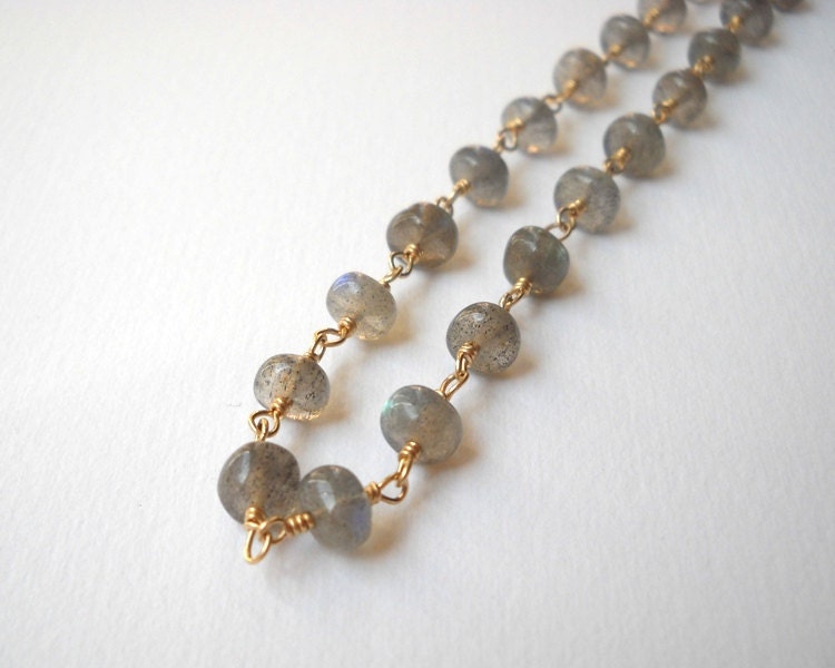 Labradorite Necklace Long Necklace Beaded Necklace Gold Filled Necklace Rosary Necklace Pebble Necklace