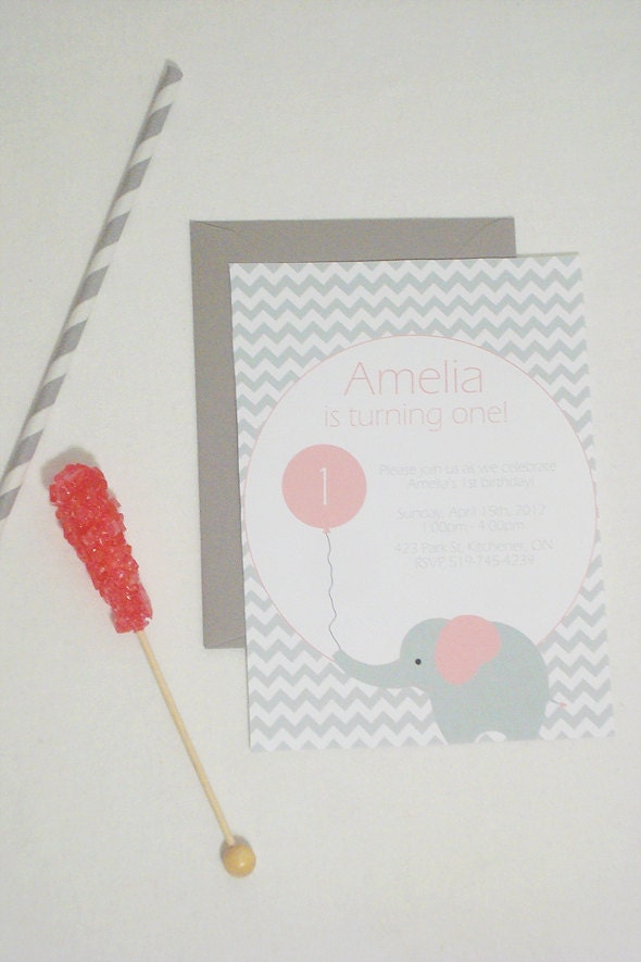 Baby Elephant Invitation CORAL - DIY Printable Parties