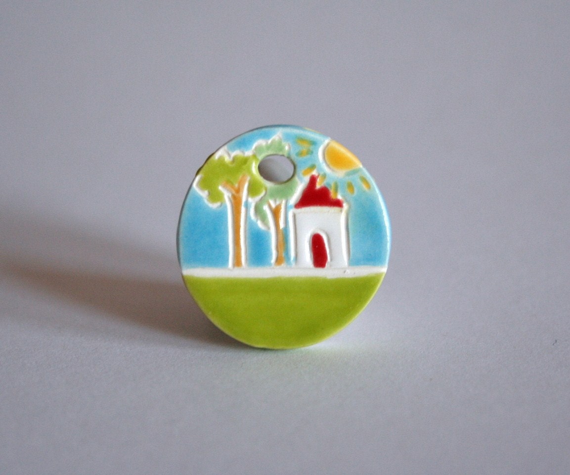 Ceramic Pendant Charm - Little House In The Woods