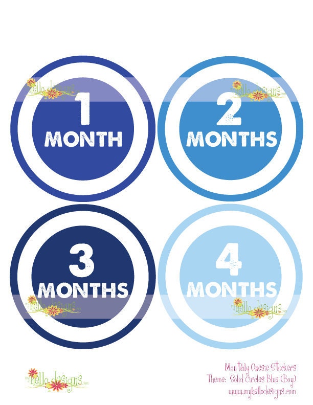Monthly Onesie Sticker (Boy):  Solid Blue Circles