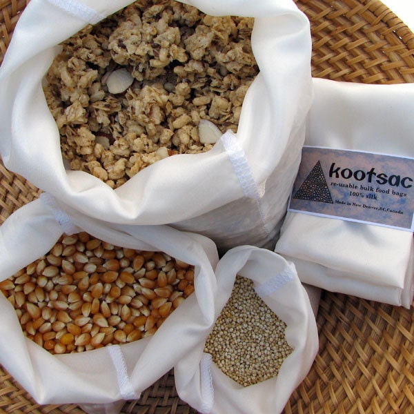 Reusable bulk food bags - natural silk - set of three