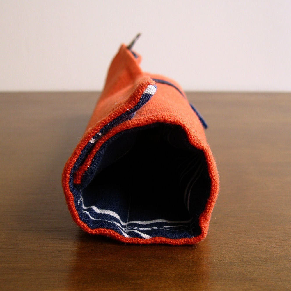 Makeup Brush Roll - Size Small - Orange and Dark Blue