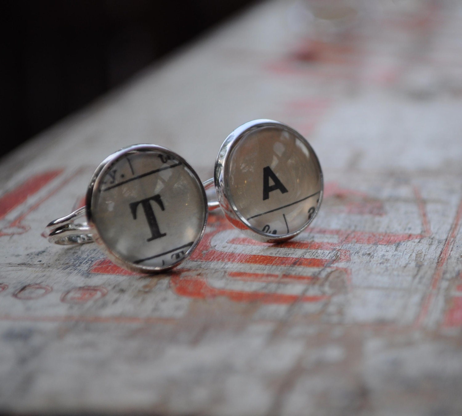 Personalized Vintage Dictionary Word Adjustable Rings -Pick Your Words