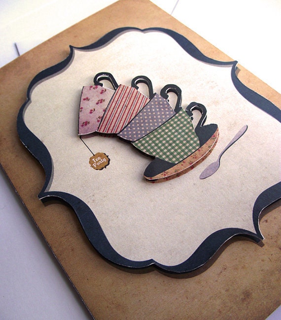 Pack of 4 British Tea Party Handmade 3D Greeting Cards