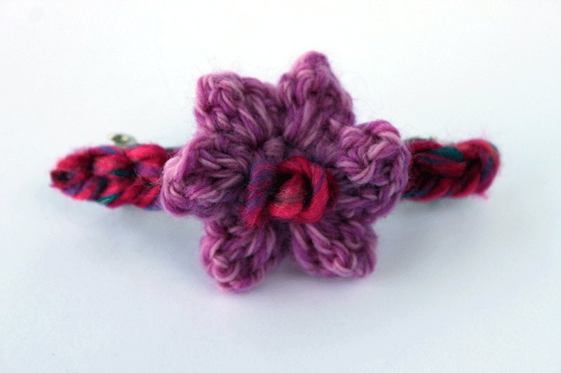 Pink 3 Inch Crocheted Pink Flower Barrette -- Free Shipping