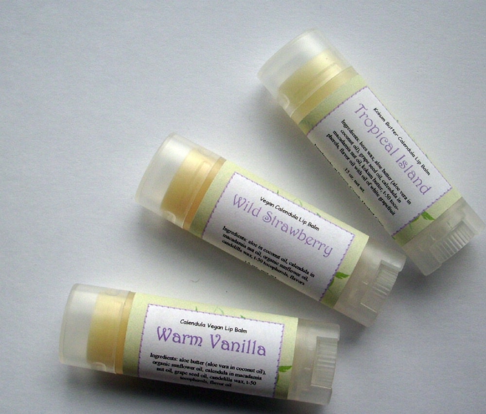Herbal Vegan Lip Balms, 3 Pack, Oval Tubes