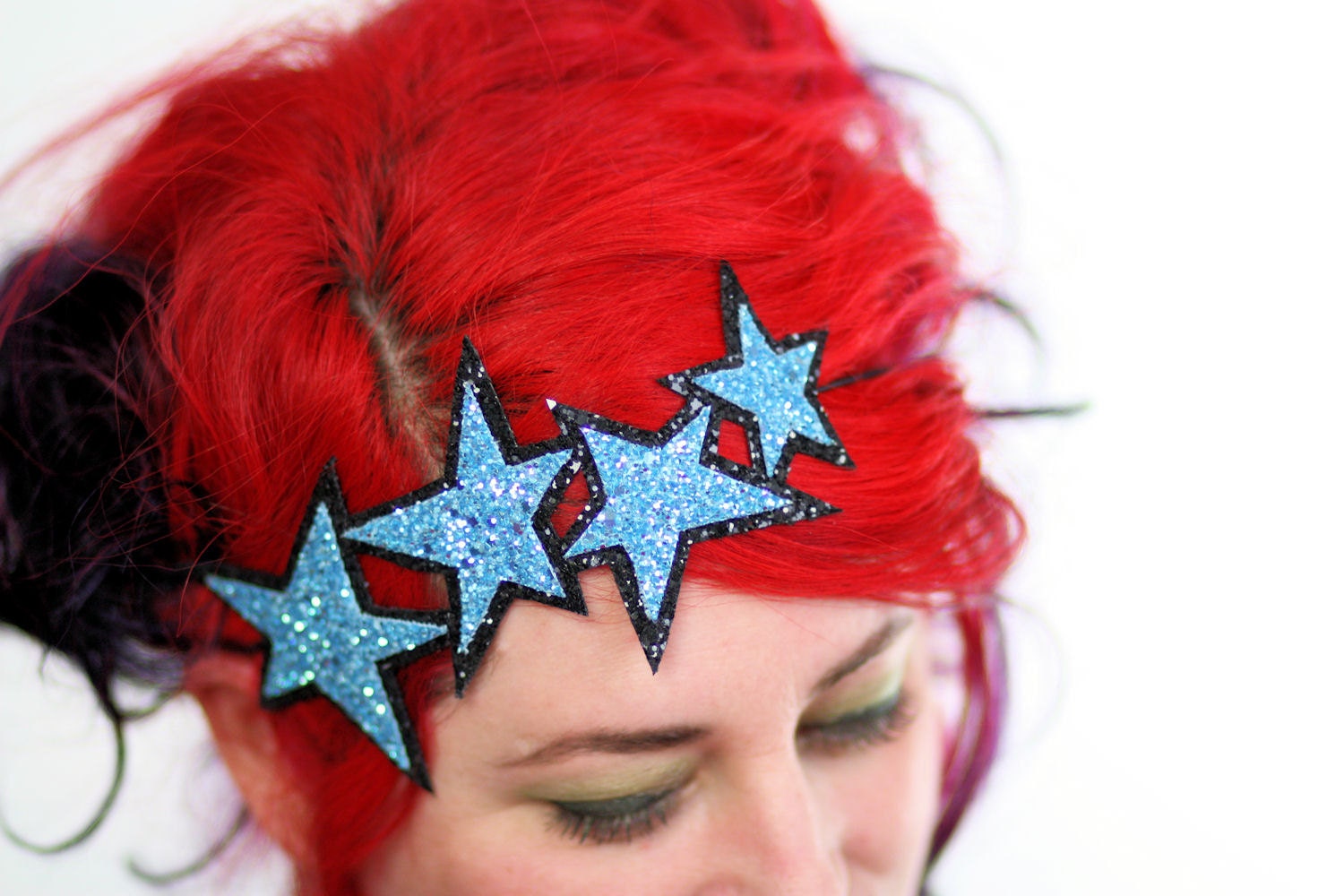 Blue Stars Headband, Glitter, Aqua Blue & Black