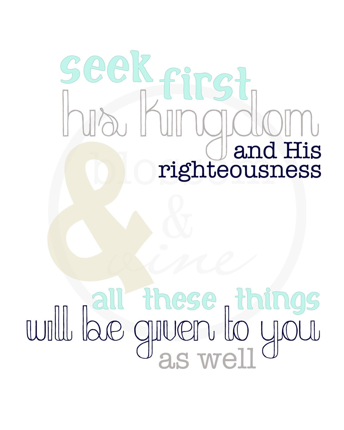 Seek First, Matthew 6:33 Scripture Print -  navy, gray and tan 8x10 bible verse wall art decor (no.12 "nautical")