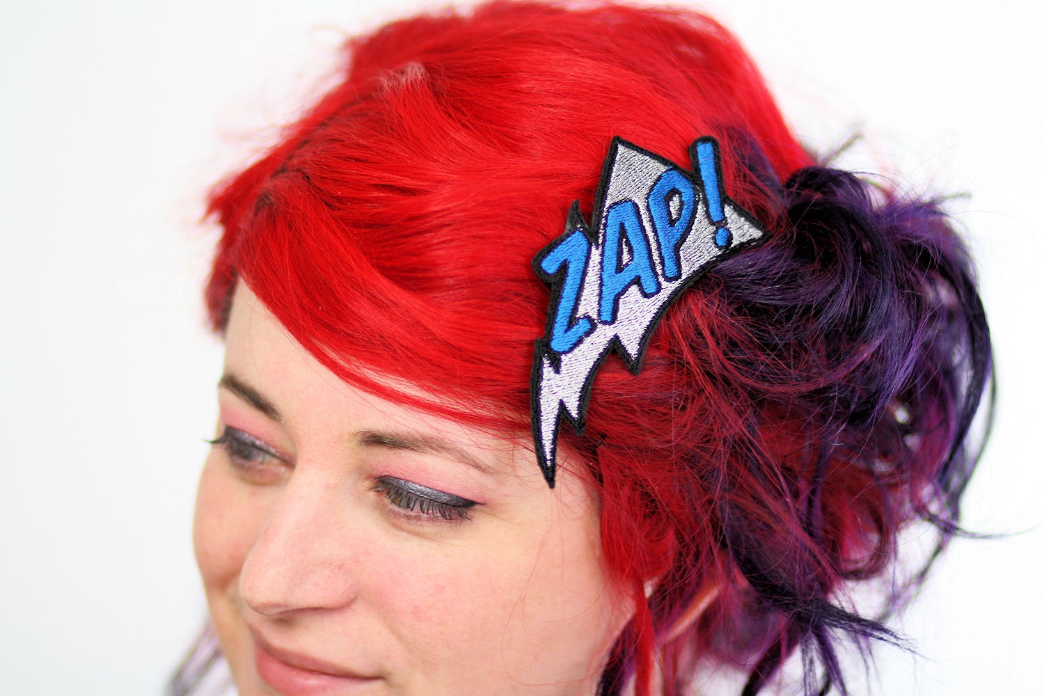 ZAP Hair Clip, Comic Book Barrette, Metallic Silver and Blue