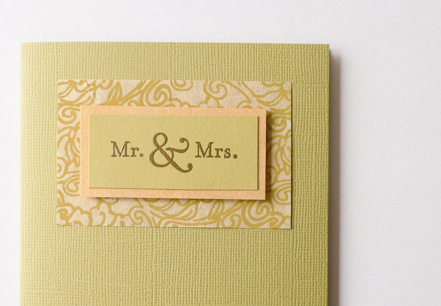 Handmade Wedding Card - Mr. & Mrs. - chartreuse, gold, ampersand