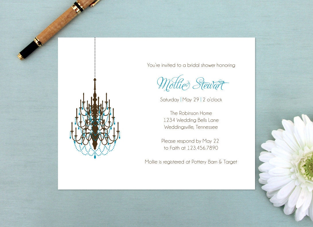 Chandelier Bridal Shower Invitations - Set of 12 Custom Wedding Shower Invites