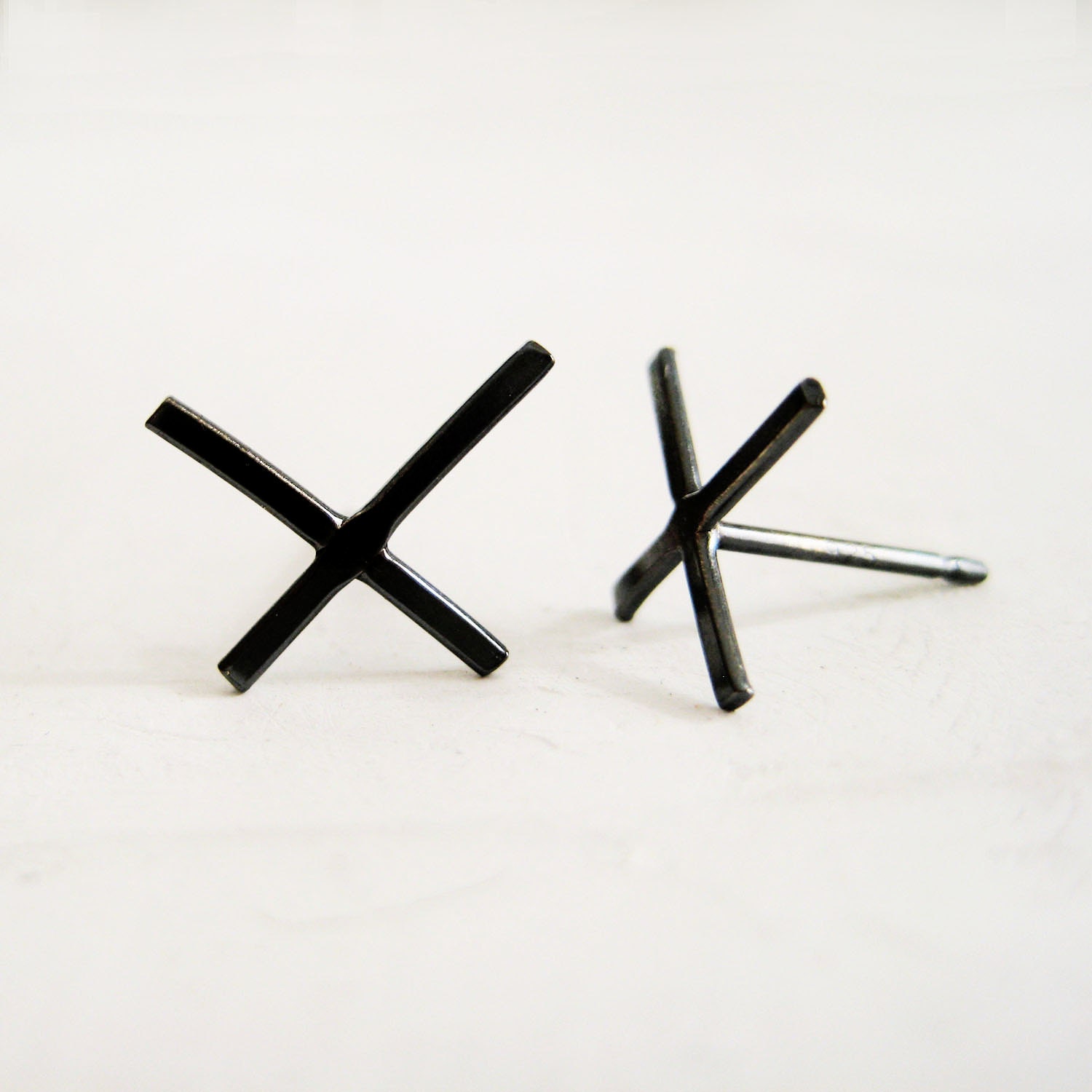 X Silver Posts Asymmetrical Simple Studs