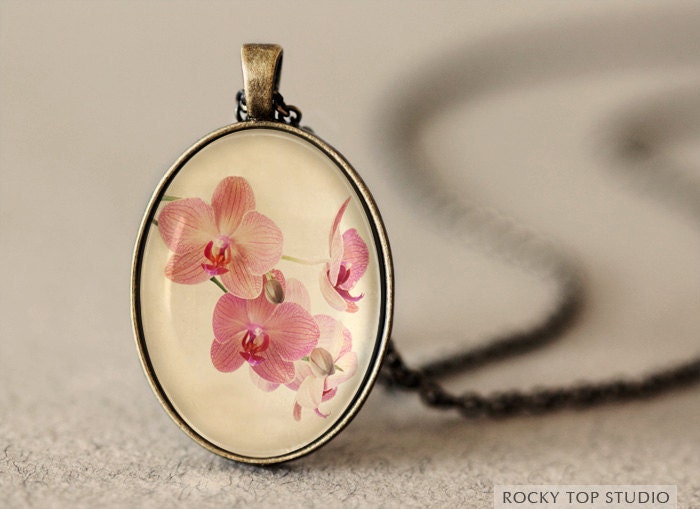 Orchid Necklace - Photo Pendant Necklace - Orchid Jewelry - Wearable Art Jewelry - Glass Pendant - Photo Jewelry - Romantic Gift for Her