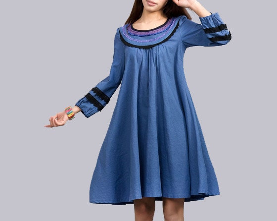 Loose blue linen long shirt (0036)