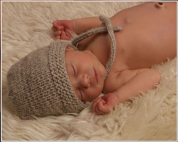 newborn knit hat bonnet with chin ties for baby boy or girl (custom made - choose your color and size from newborn, 3 mo, 6 mo, 12 mo, 1 yr)