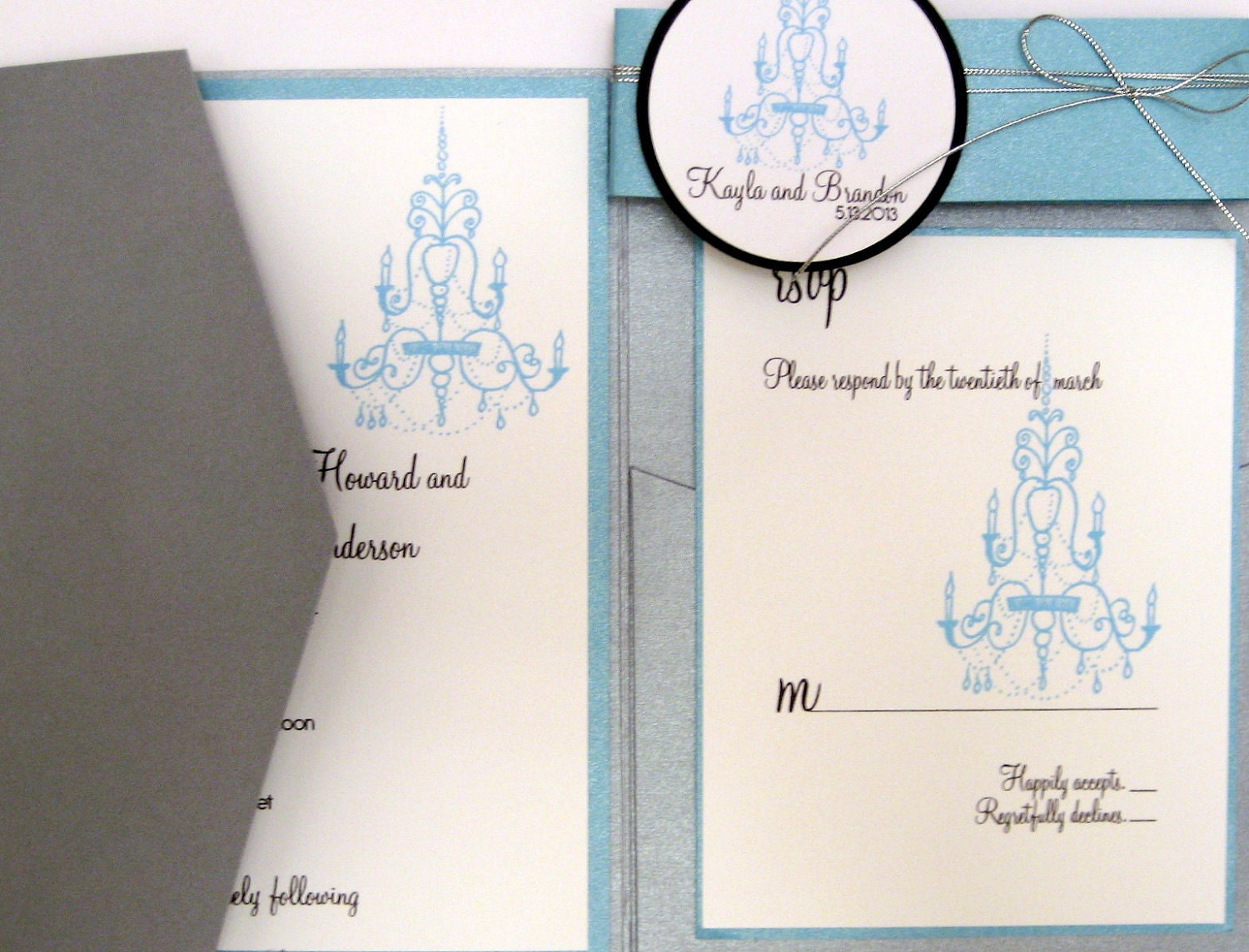 Tiffany Blue Chandelier Pocket Wedding Invitation Set