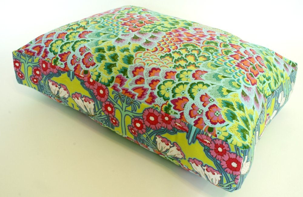 Dog Bed- Cat Bed in Amy Butler's Peacock and Fuchsia Trees- Small