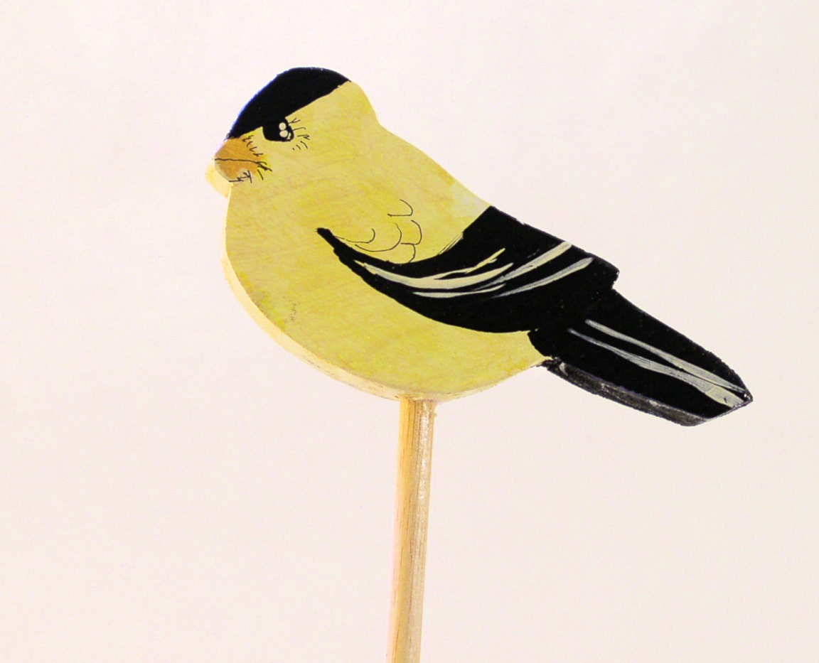 Plant Table Marker Yellow Goldfinch Garden Decor