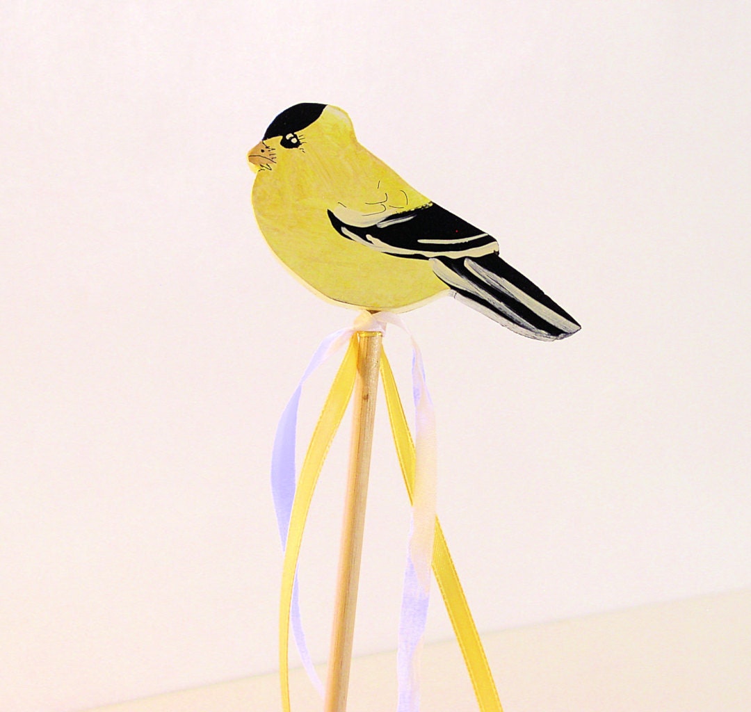 Plant Table Marker Yellow Goldfinch Garden Decor