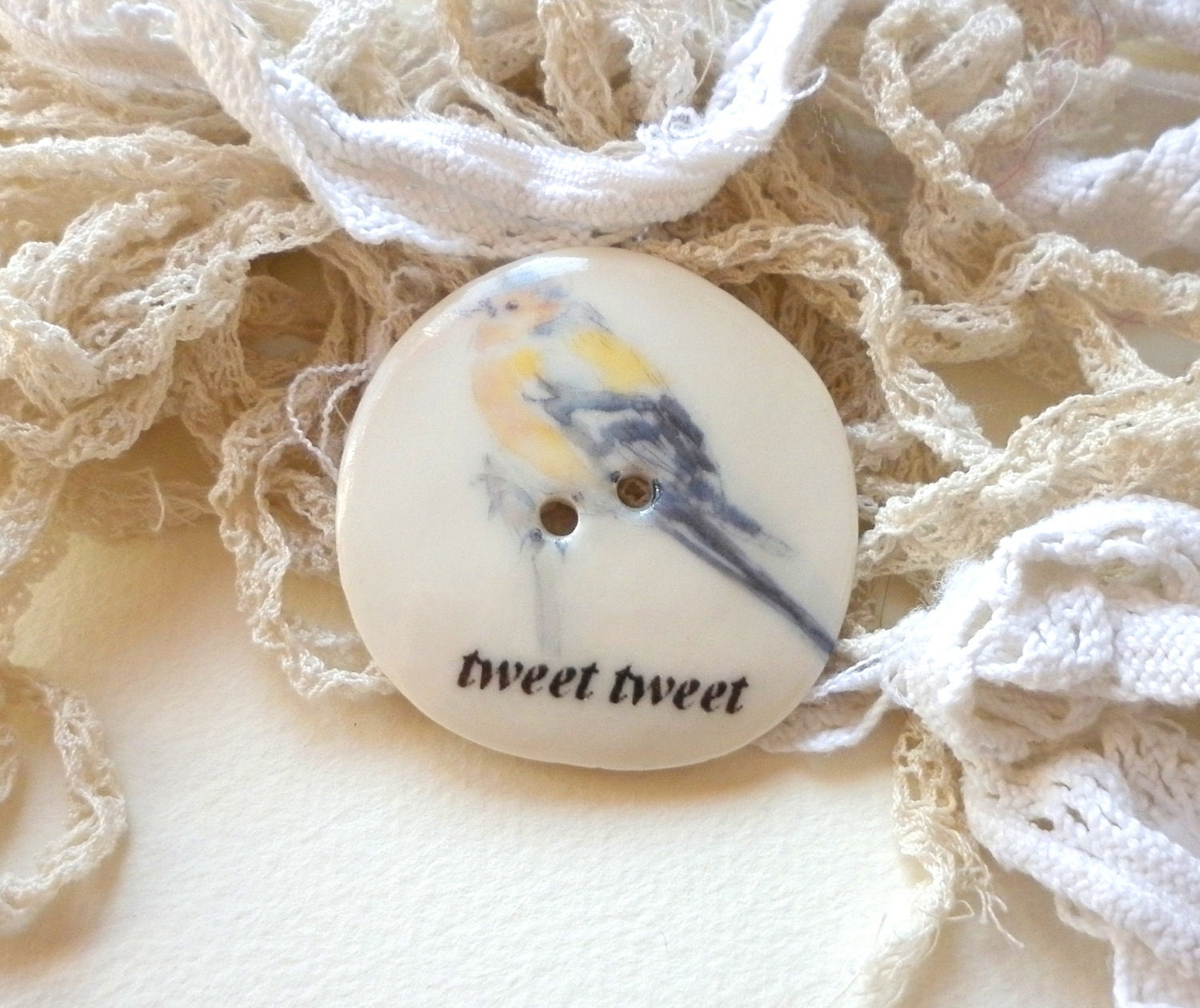 Handmade Bird Design Porcelain Sew on Button